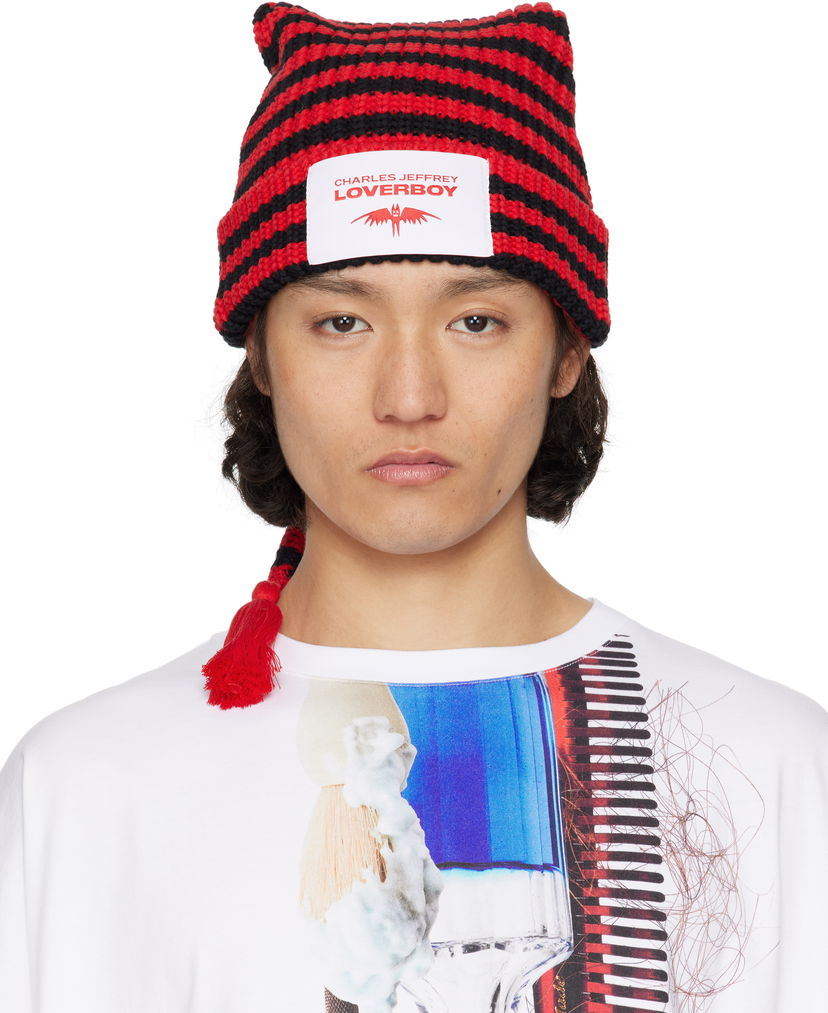 Beanie Charles Jeffrey Loverboy Charles Jeffrey LOVERBOY Sloppy Giuseppe Knit Beanie with Tassel Rød | 54131003