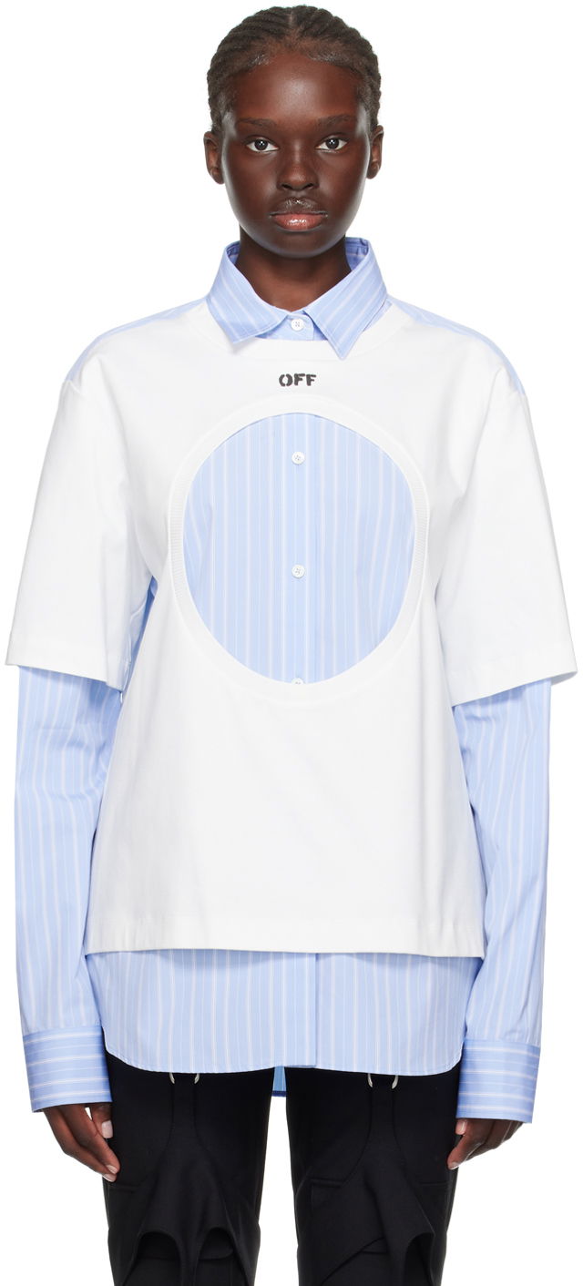 Skjorte Off-White Off-White Meteor Layered Shirt Hvid | OWGE012F23FAB0010140