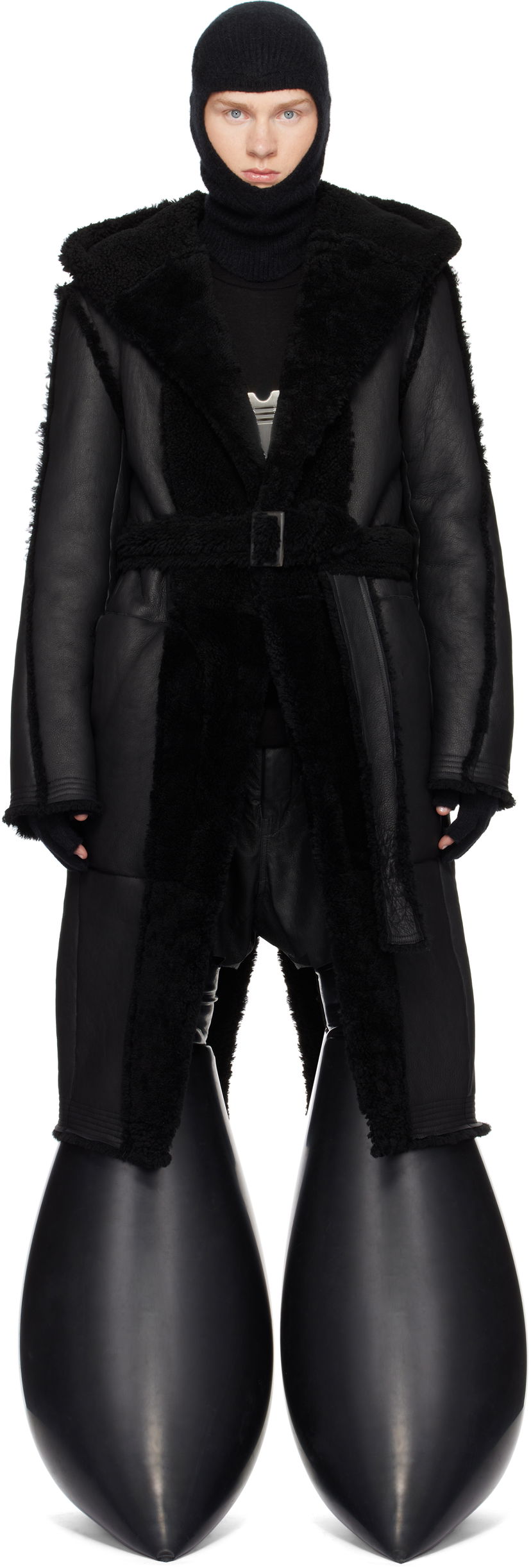 Frakker Rick Owens Slim Hoodie Shearling Coat Sort | RR02D6912 LSHMR
