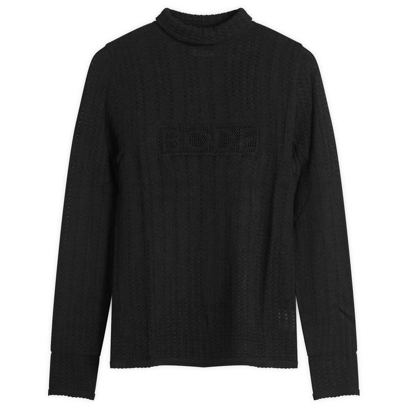 Sweater Bode Louise Patterned Knit Mock Neck Long Sleeve Top Sort | WRF25KT006-BLACK