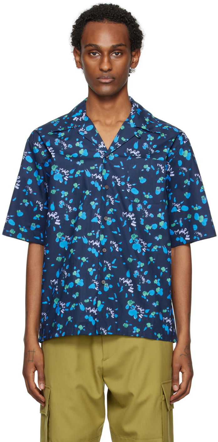 Skjorte Marni Graphic Shirt Blå | CUMU0213A6 UTC328