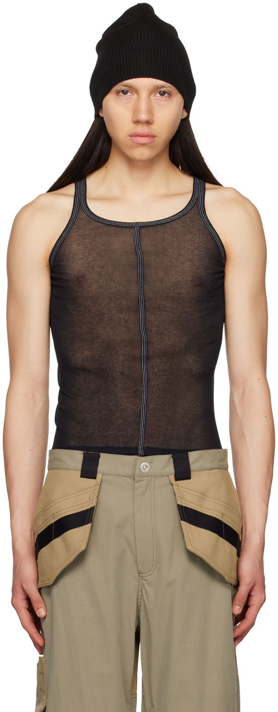 Tanktop Dion Lee Black Semi-Sheer Tank Top Sort | C3131S23