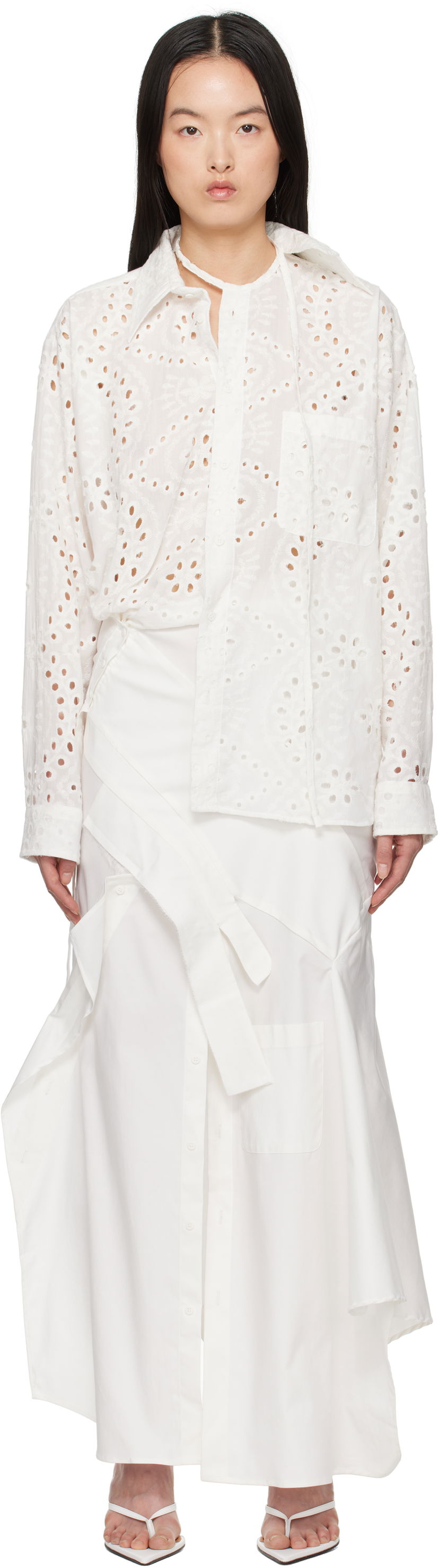 Kjole Ottolinger Ottolinger Deconstructed Shirting Midi Dress Hvid | 10650010601