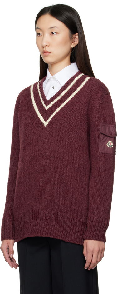 Sweater Moncler Moncler Padded V-Neck Sweater Bourgogne | K20939D00001M5493, 3