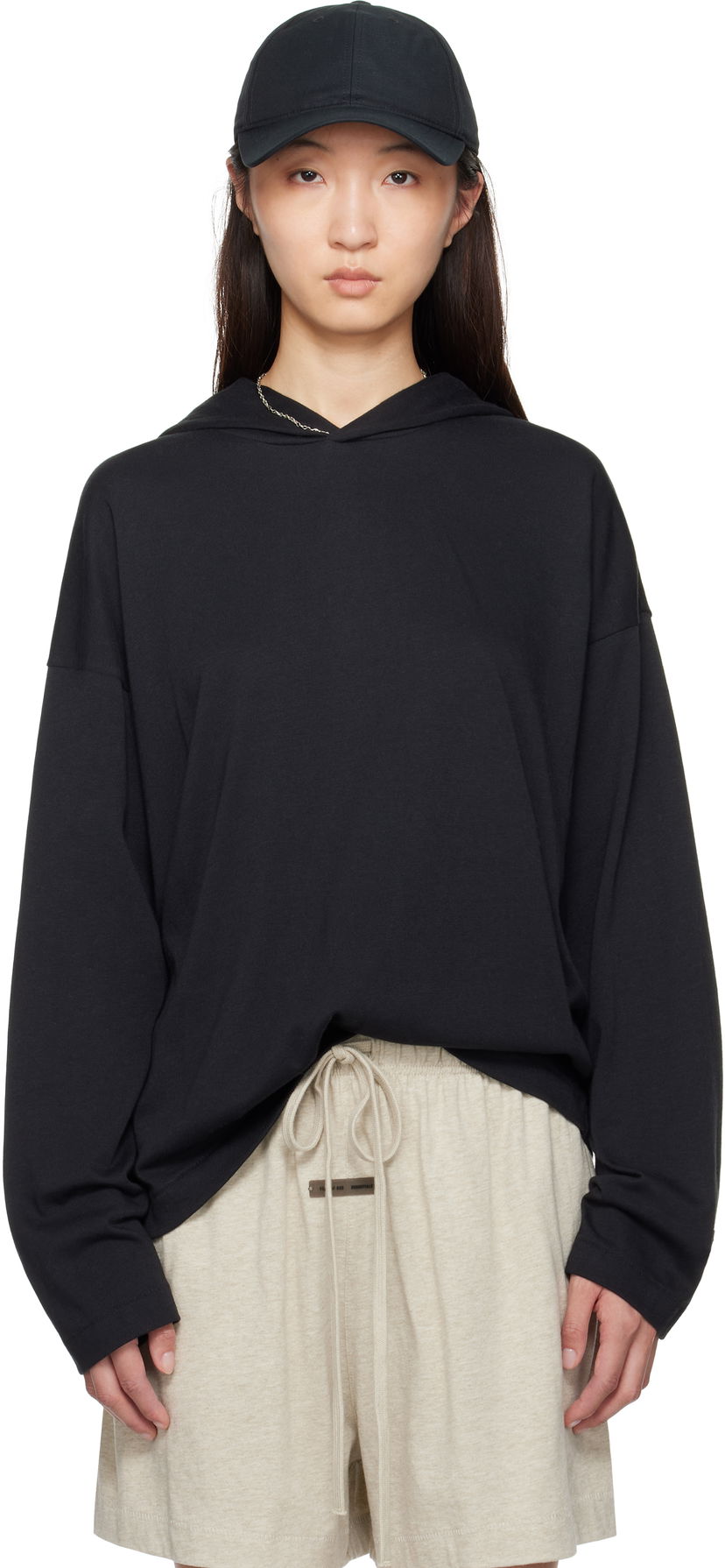 Sweatshirt Fear of God Fear of God ESSENTIALS Long Sleeve Hoodie Sort | 125SP257040FW