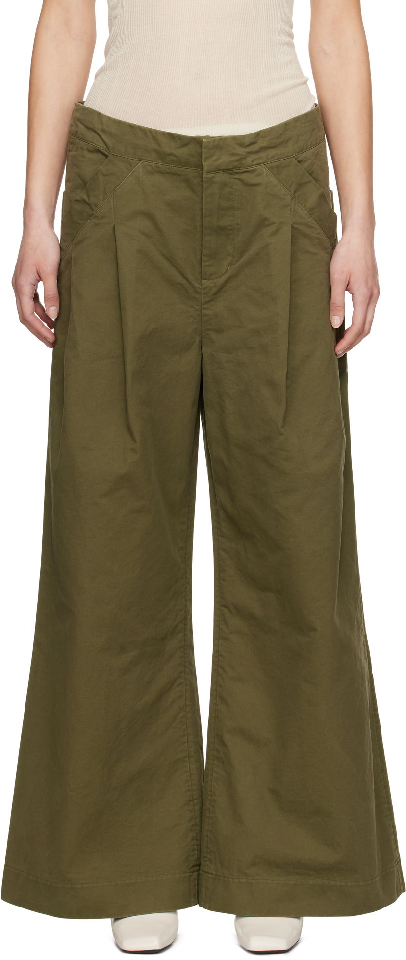 Bukser Entire Studios Entire Studios Wares Pleated Wide-Leg Trousers Grøn | ESU-S25-3007-AR