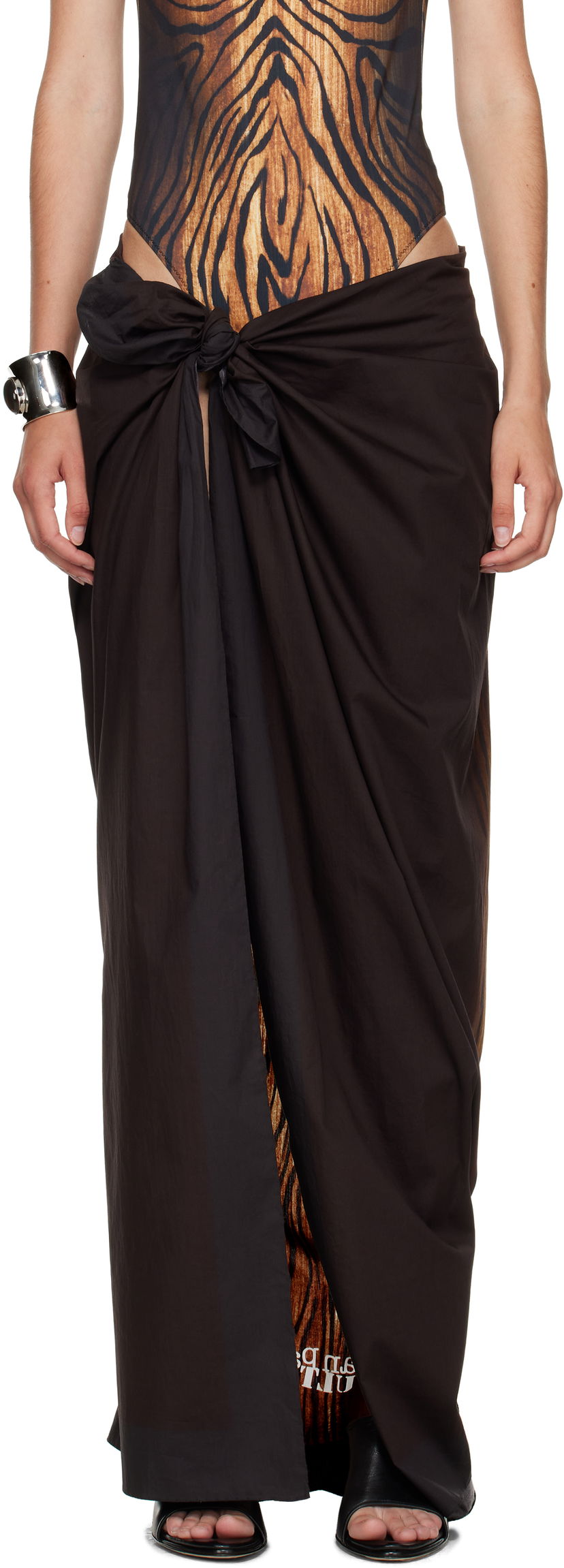 Nederdel Jean Paul Gaultier Jean Paul Gaultier Wood Print Cover-Up Maxi Skirt Sort | 25/03-U-AC027-W035-0060