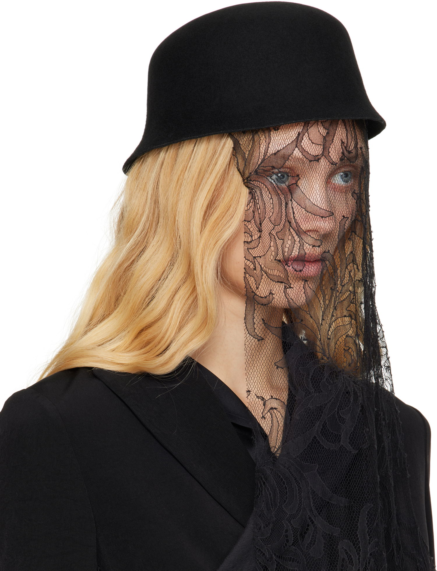 Hat Yohji Yamamoto Yohji Yamamoto Lace Veil Felt Hat Sort | FP-H08-867, 1