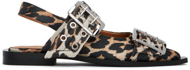 Tøj GANNI GANNI Leopard Satin Buckle Ballerina Flats Flerfarvet | S2947, 0