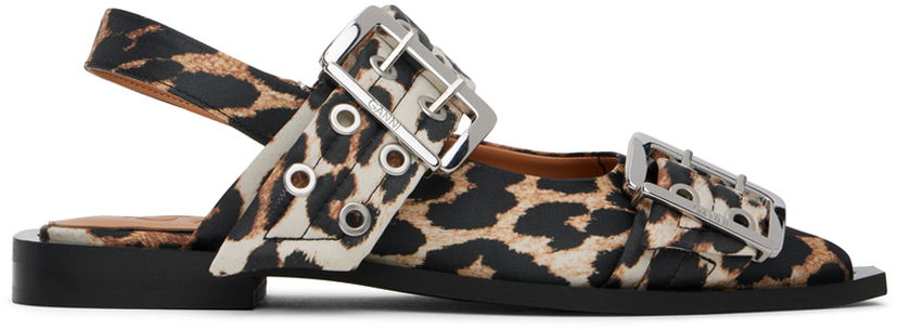 Tøj GANNI GANNI Leopard Satin Buckle Ballerina Flats Flerfarvet | S2947