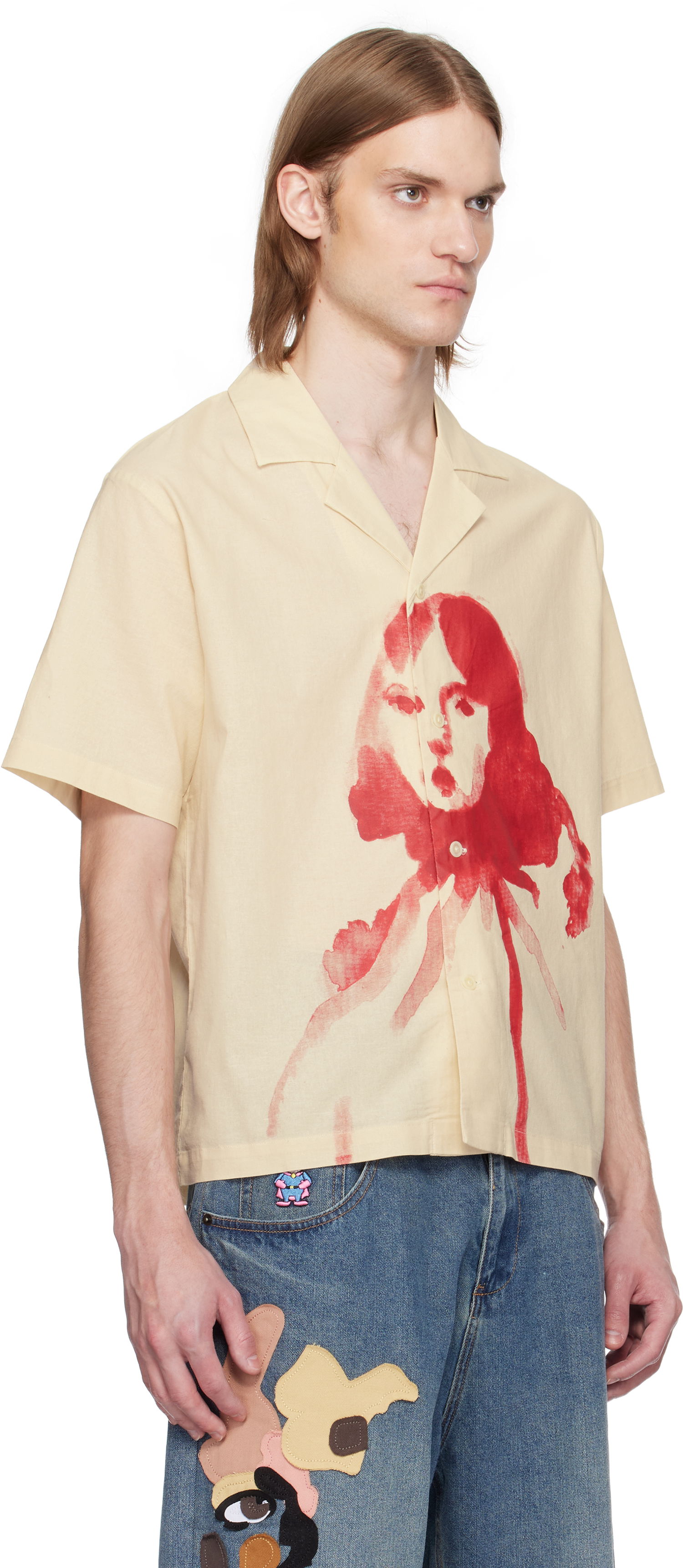 Skjorte KidSuper KidSuper Painted Circus Girl Camp Shirt Beige | SS25-SST-03, 1