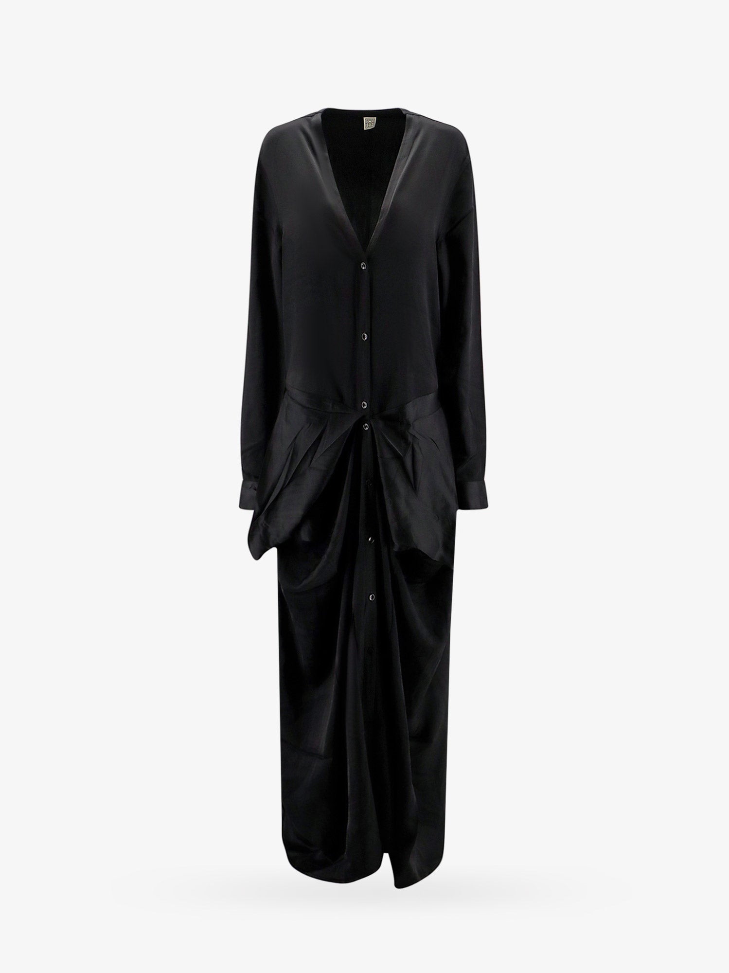 Kjole TOTEME Draped Long Sleeve Maxi Shirt Dress by Sort | 242WRD1730FB0160001, 0