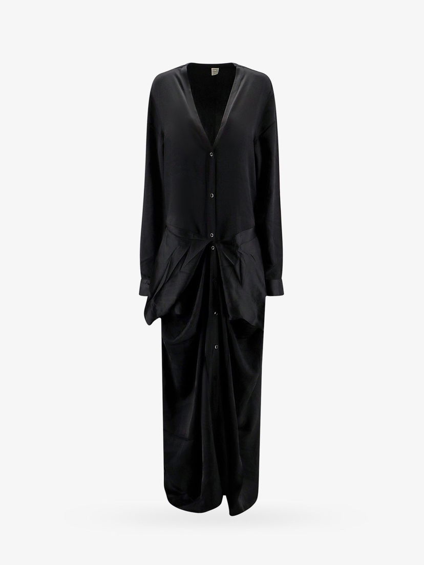 Kjole TOTEME Draped Long Sleeve Maxi Shirt Dress by Sort | 242WRD1730FB0160001
