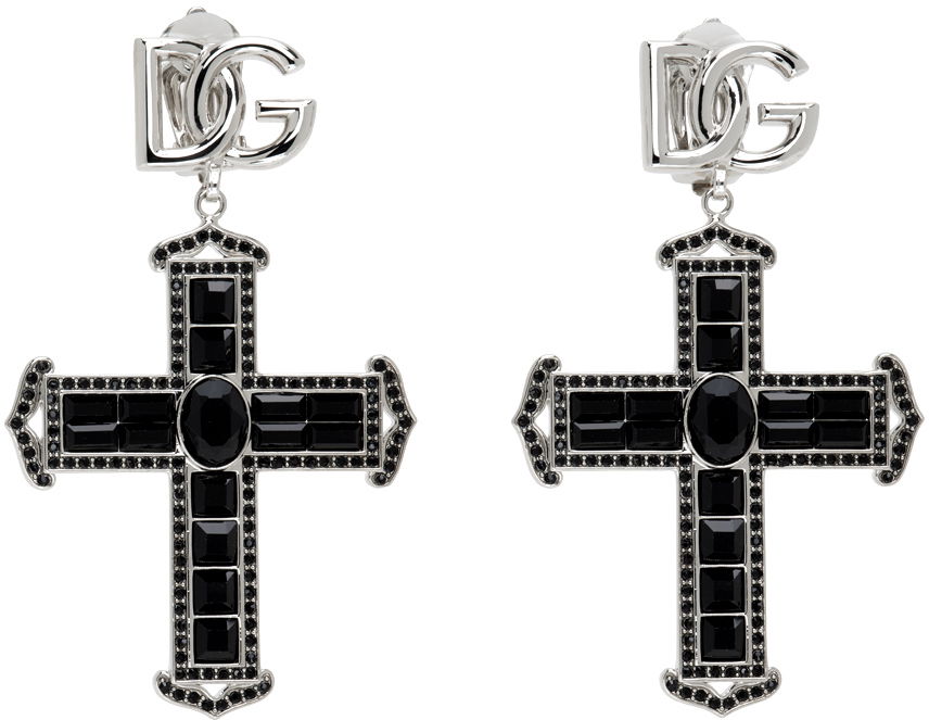 Øreringe Dolce & Gabbana Silver & Black Cross Earrings Sort | WEP4C7 W1111, 0