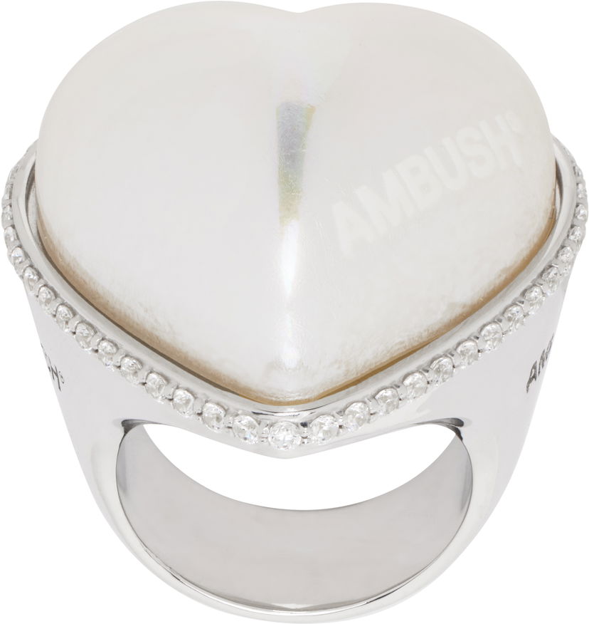 Ring Ambush AMBUSH Large Pearl Heart Ring Hvid | 12115243