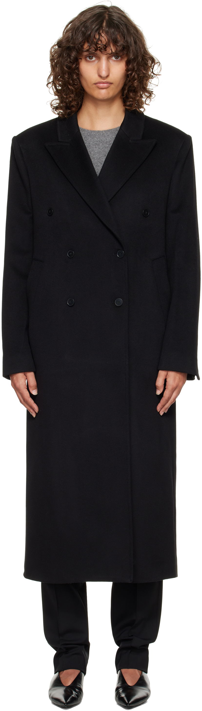 Frakker Loulou de Saison Loulou de Saison Rosco Double Breasted Long Coat Sort | ROSCO