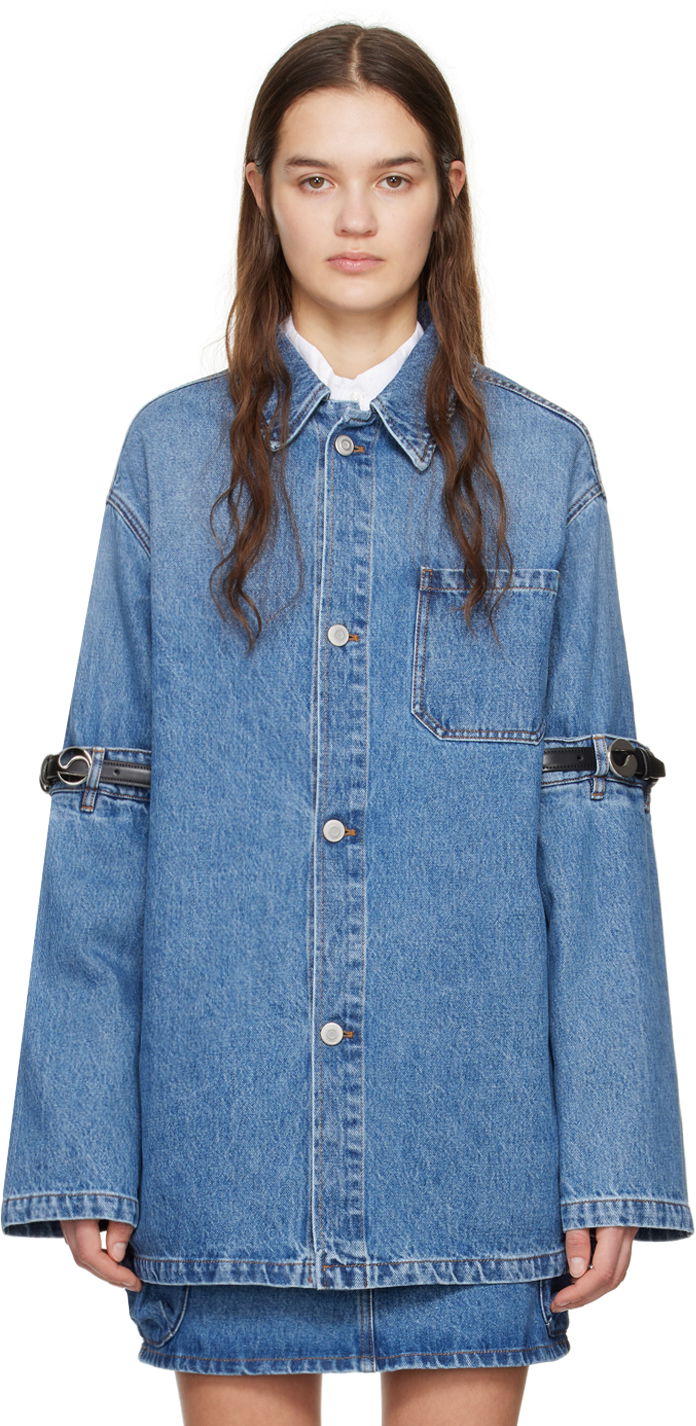 Jakke Coperni Coperni Denim Jacket with Open Elbow Detail Blå | COPCH36202
