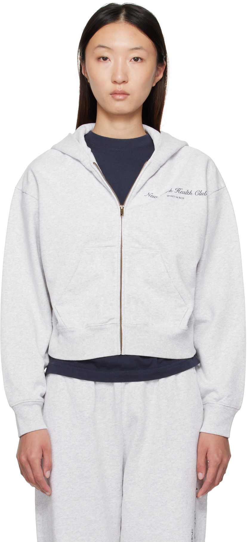 Sweatshirt Sporty & Rich Sporty & Rich 'NY Health Club' Cropped Zip Hoodie Grå | ST068602043GY03