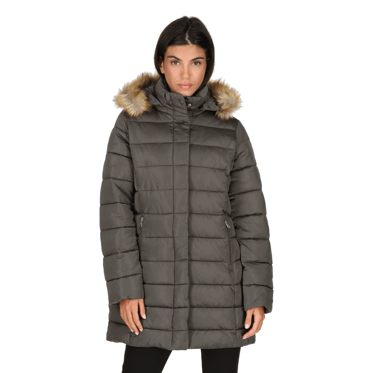 Puffer jakke Champion Hooded Polyfilled Puffer Jacket with Faux Fur Trim Grå | 112161-ES509, 0