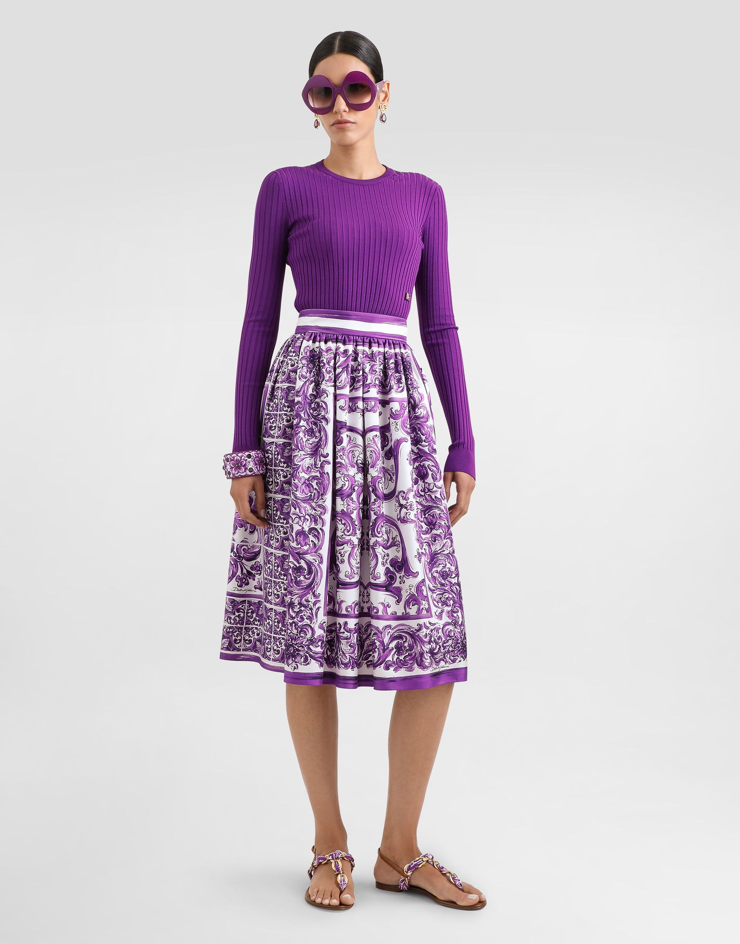 Nederdel Dolce & Gabbana Dolce & Gabbana Majolica-Print Twill Skirt Lilla | F4C5LTHI1S5HP5DQ, 1