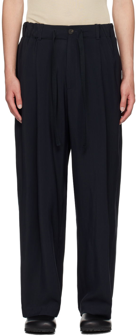 Bukser Studio Nicholson Studio Nicholson Noam Pleated Trousers Mørkeblå | NOAM SNM - 1186