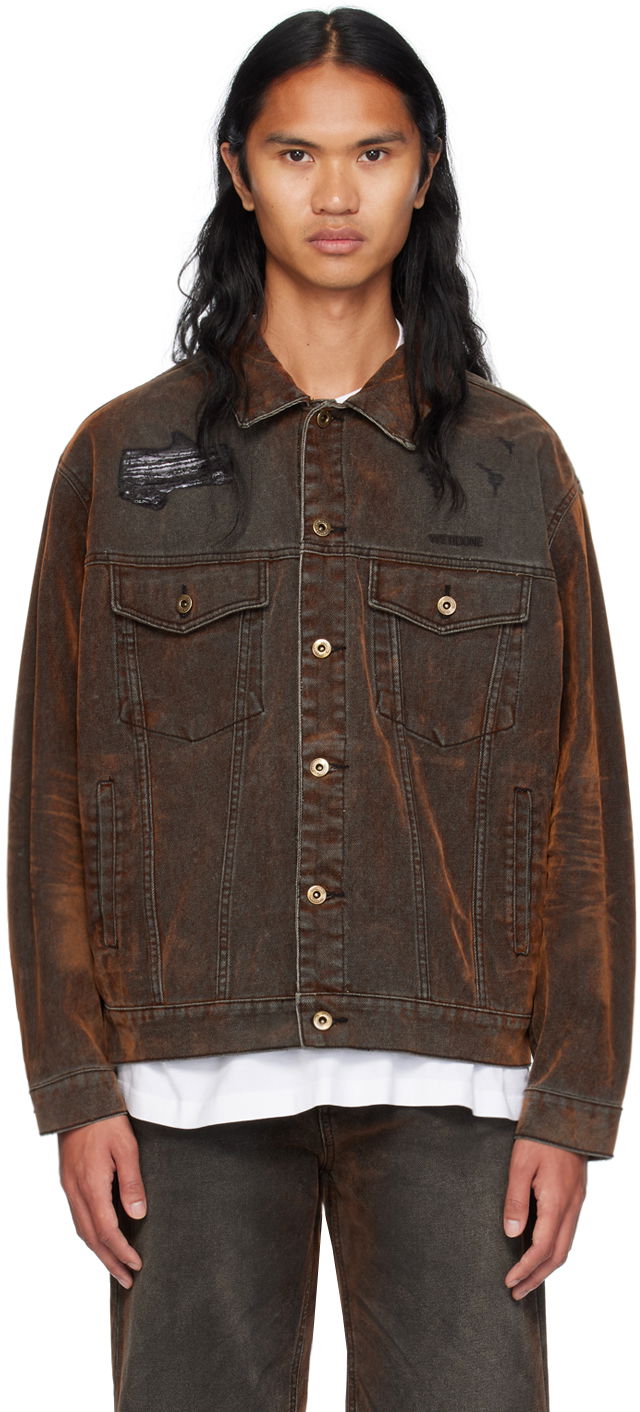 Jakke We11done We11done Distressed Denim Jacket Brun | WD-DJ2-24-399-M-BK