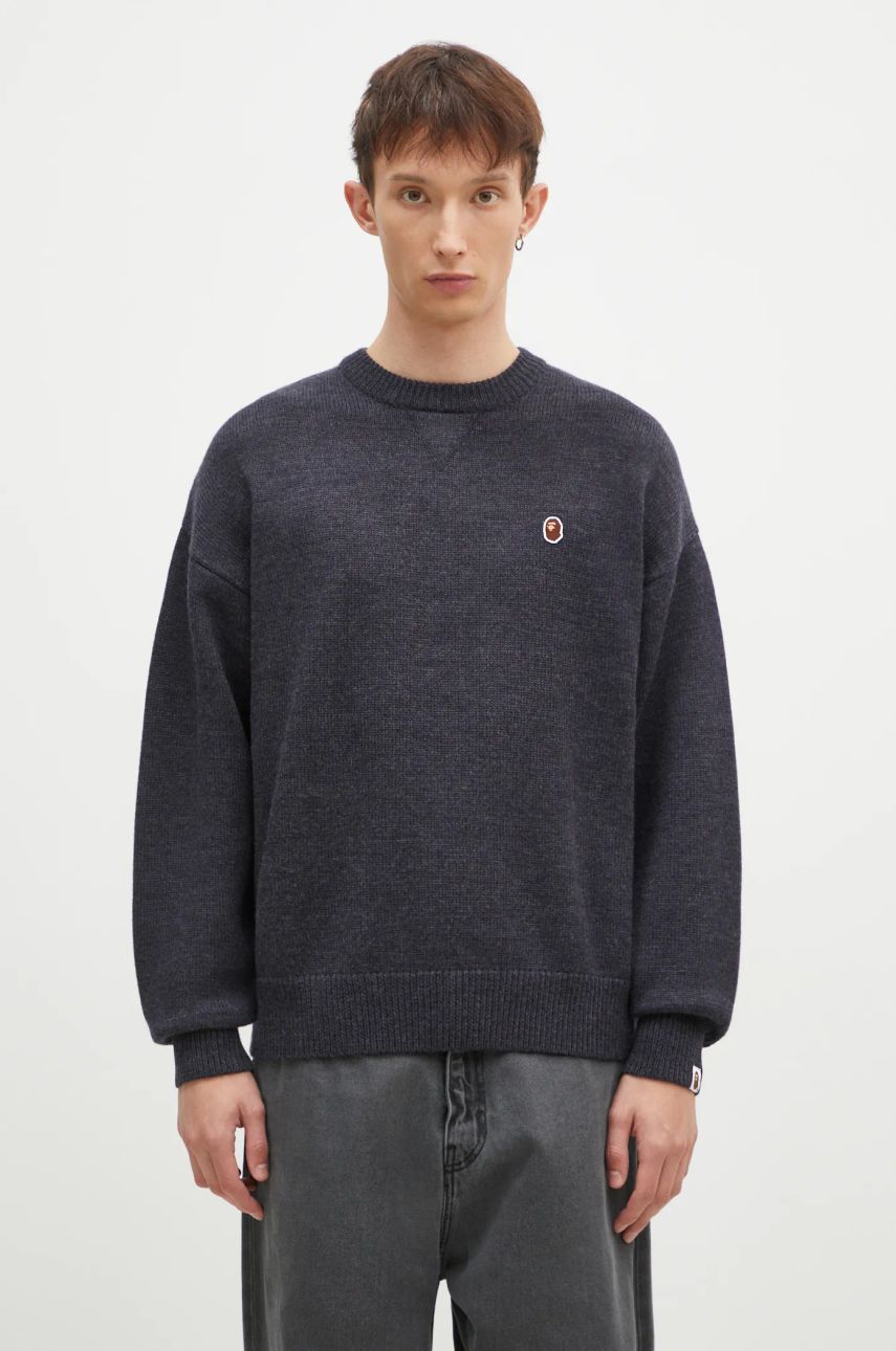 Sweater BAPE One Point Logo Knit Sweater Blå | 1K80120305, 0