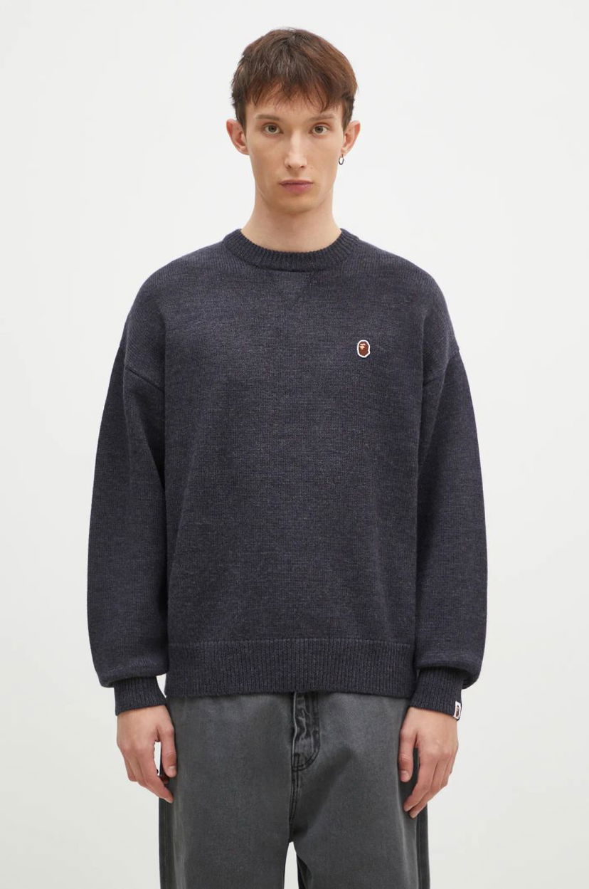 Sweater BAPE One Point Logo Knit Sweater Blå | 1K80120305
