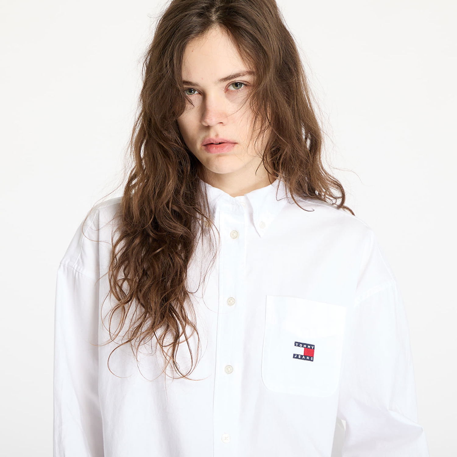 Skjorte Tommy Hilfiger Tommy Jeans Oversized Badge Oxford Shirt Hvid | DW0DW20289 YBL, 1