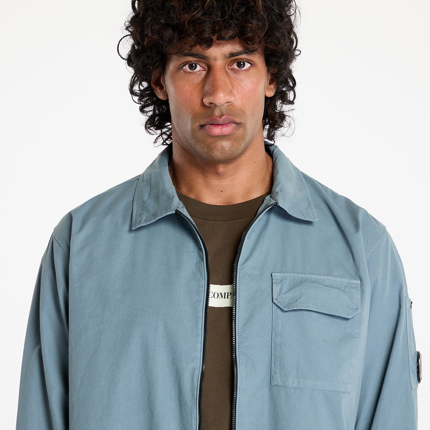 Vindjakke C.P. Company C.P. Company Organic Gabardine Full Zip Overshirt Blå | 18CMOS124A110143G-872, 1