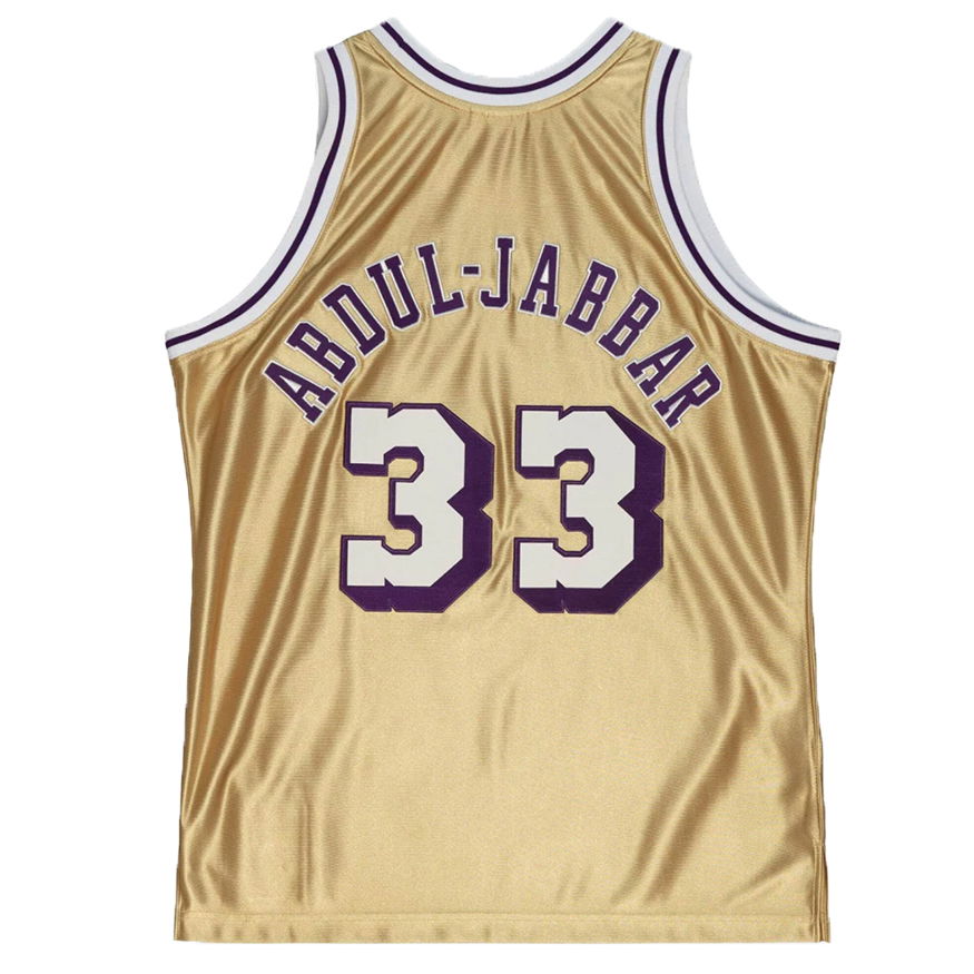 Jersey Mitchell & Ness Los Angeles Lakers Kareem Abdul-Jabbar 75th Gold Swingman Jersey Metalisk | SMJY4398-LAL83KABGOLD, 1