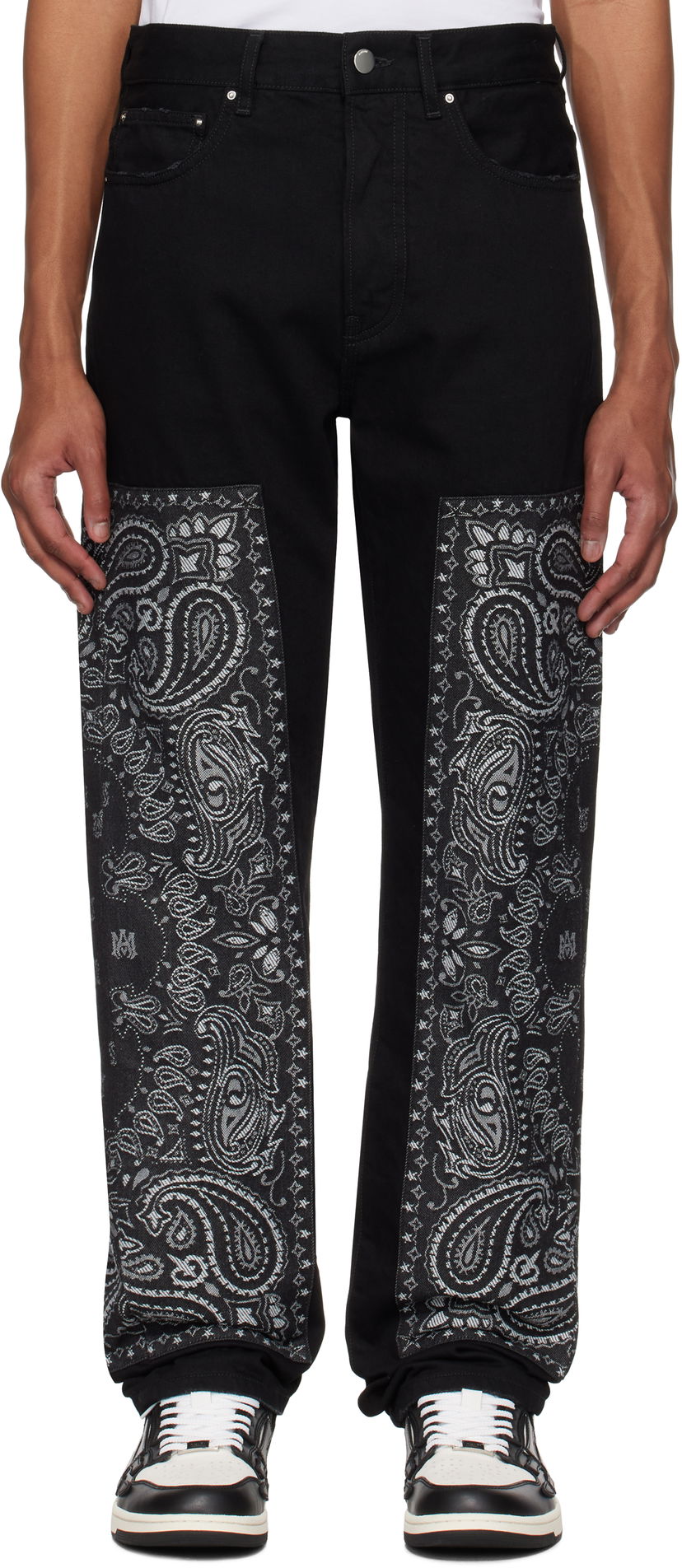 Jeans AMIRI AMIRI Bandana Jacquard Paneled Straight Jeans Sort | AMDNGH1060