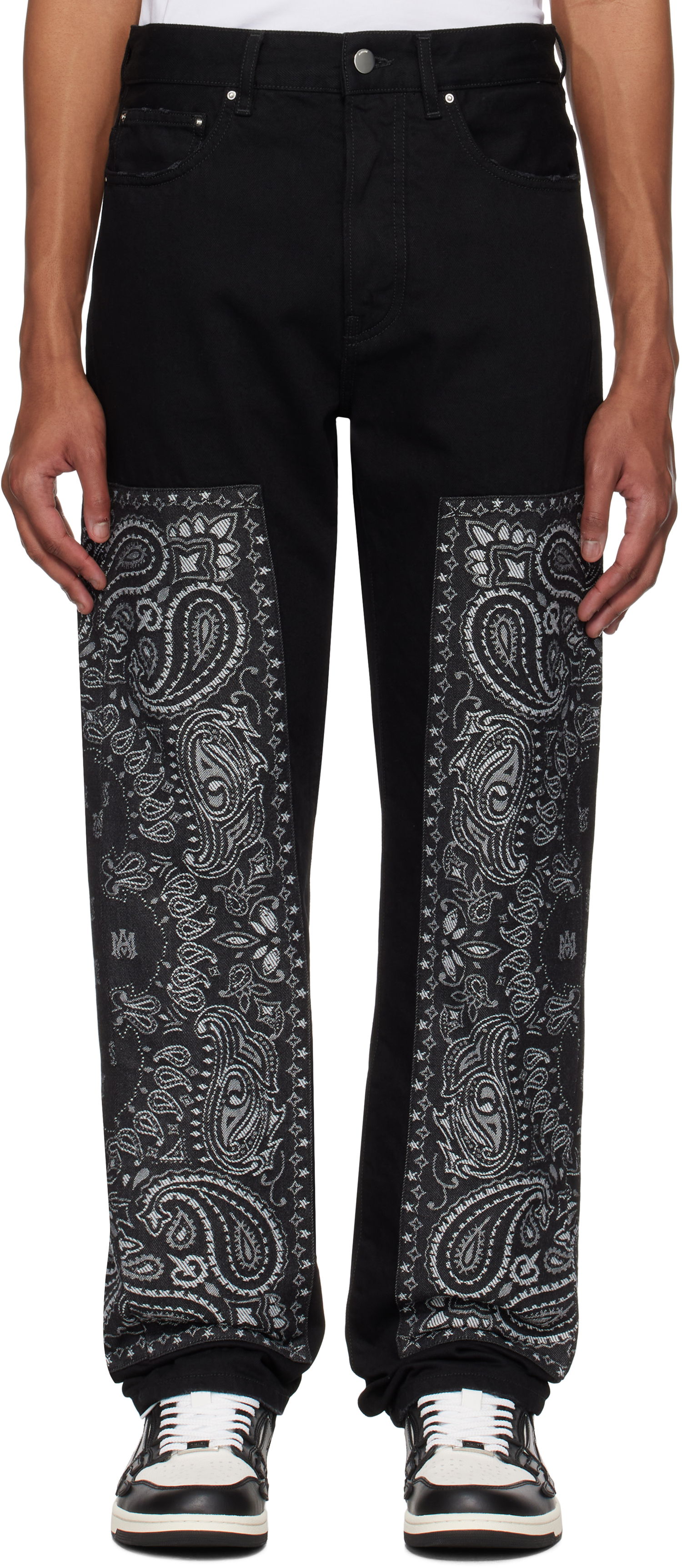 Jeans AMIRI AMIRI Bandana Jacquard Paneled Straight Jeans Sort | AMDNGH1060, 0