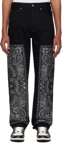 AMIRI Bandana Jacquard Paneled Straight Jeans