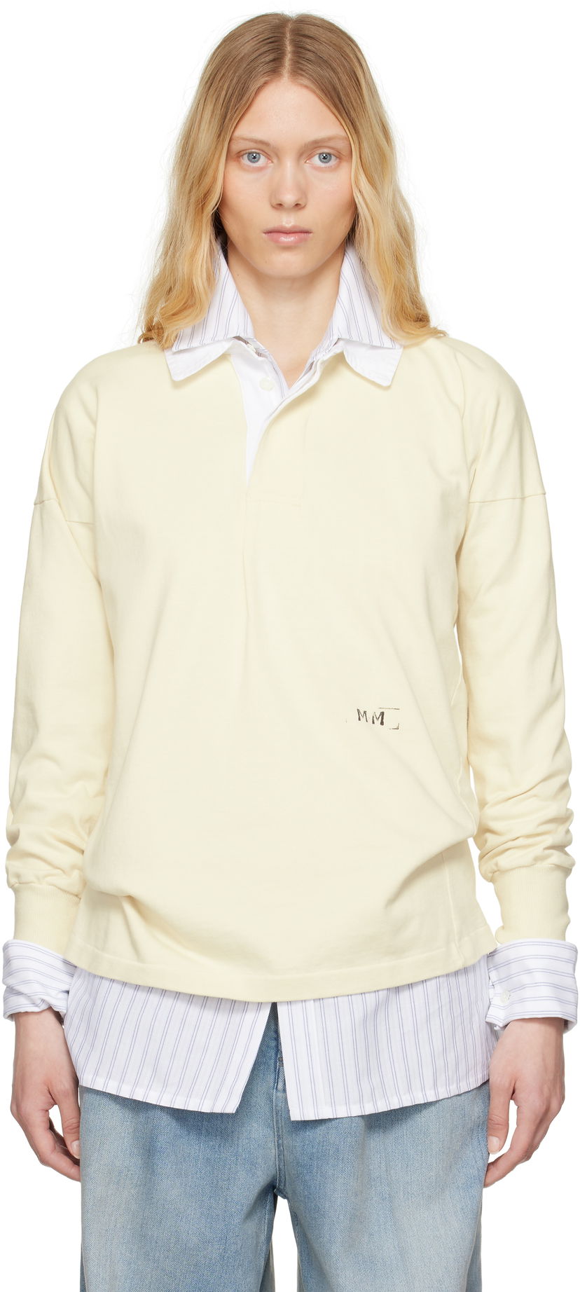 Polo skjorte Maison Margiela Maison Margiela Printed Logo Long Sleeve Polo Gul | S51GL0056 M20096