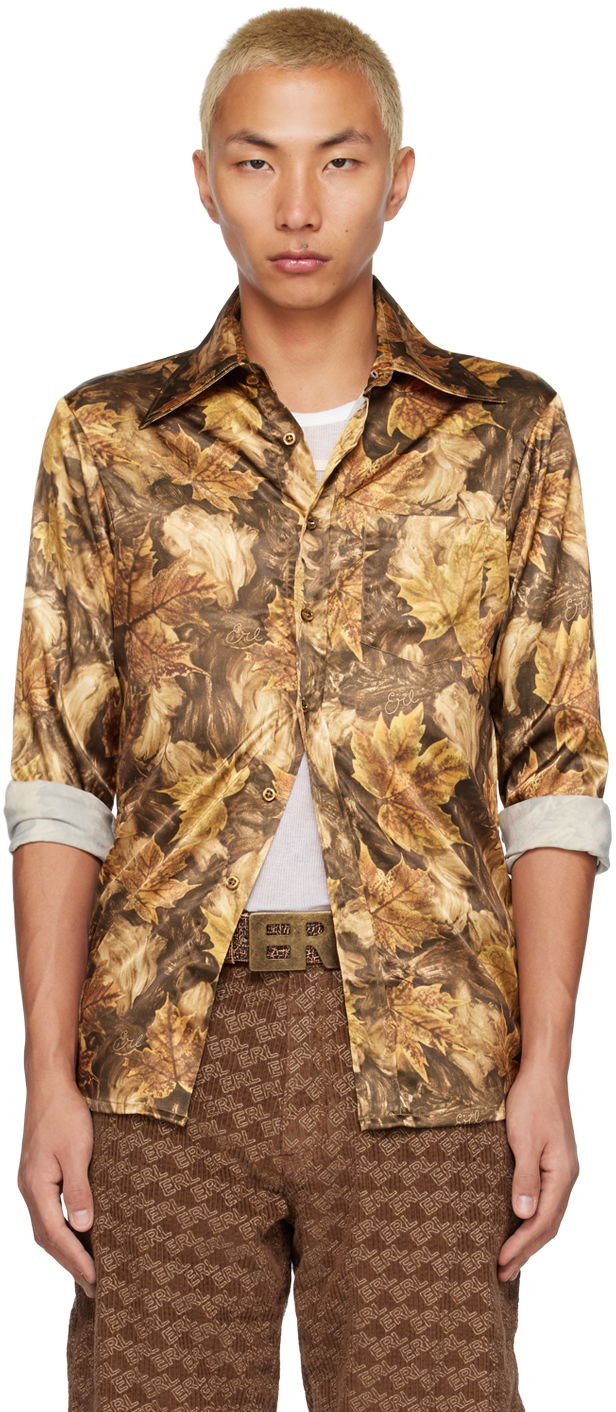 Skjorte ERL ERL Printed Satin Shirt Brun | ERL05B004