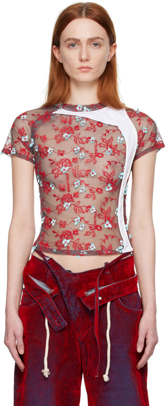 T-shirt Ottolinger Ottolinger Floral Mesh T-Shirt Rød | 1901002