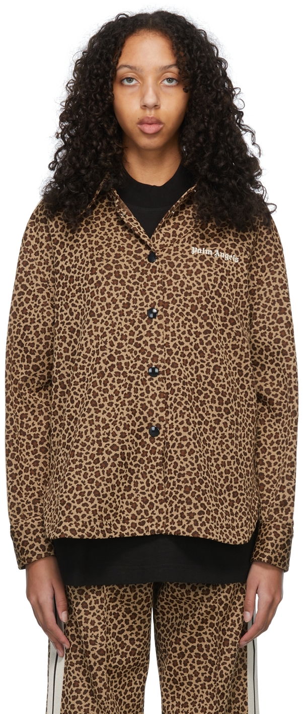 Skjorte Palm Angels Leopard Print Long Sleeve Shirt Brun | PWGA050S22FAB0016010, 0