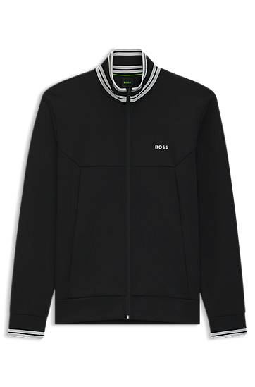 Jakke BOSS Zip-Up Sweatshirt with Striped Trims Sort | 50543081