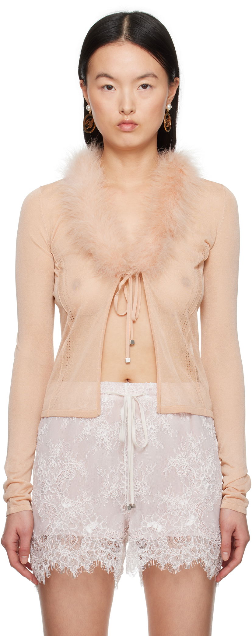 Sweater Blumarine Blumarine Feather Trim Knit Cardigan Lyserød | P522M558A