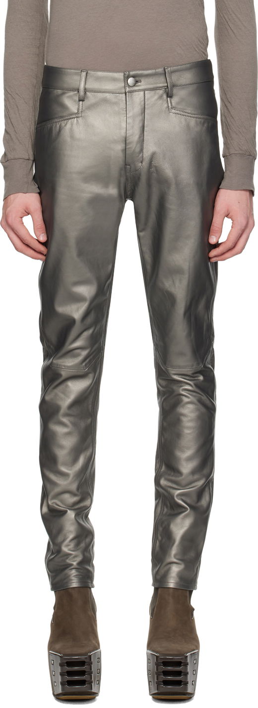 Bukser Rick Owens Rick Owens Tyrone Leather Pants Metalisk | RU01D3393 LLPM, 0