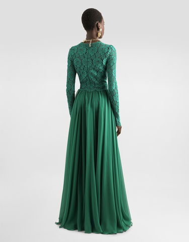 Kjole Dolce & Gabbana Long Chiffon & Lace Dress Grøn | F6TJPTGDCTFV0402, 2