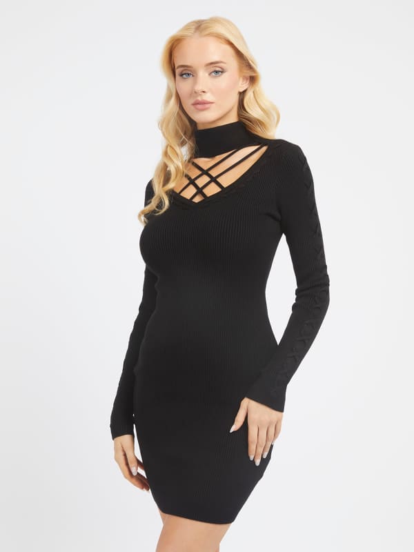 Kjole GUESS Cut-Out Mini Sweater Sort | W3BK0WZ2YJ2, 0