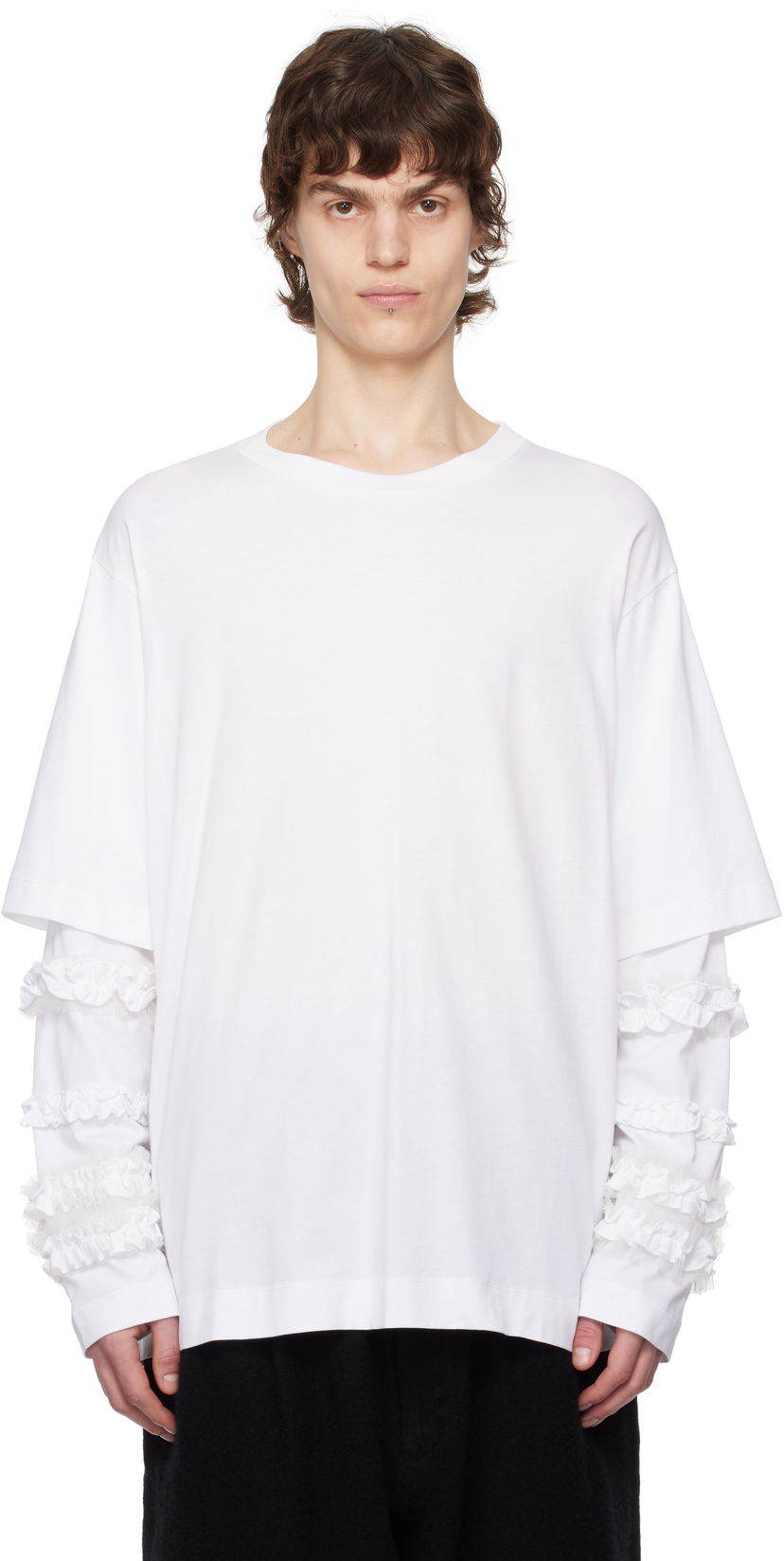 T-shirt Simone Rocha Simone Rocha Layered Ruffle Frill Long Sleeve T-Shirt Hvid | 5326 0553