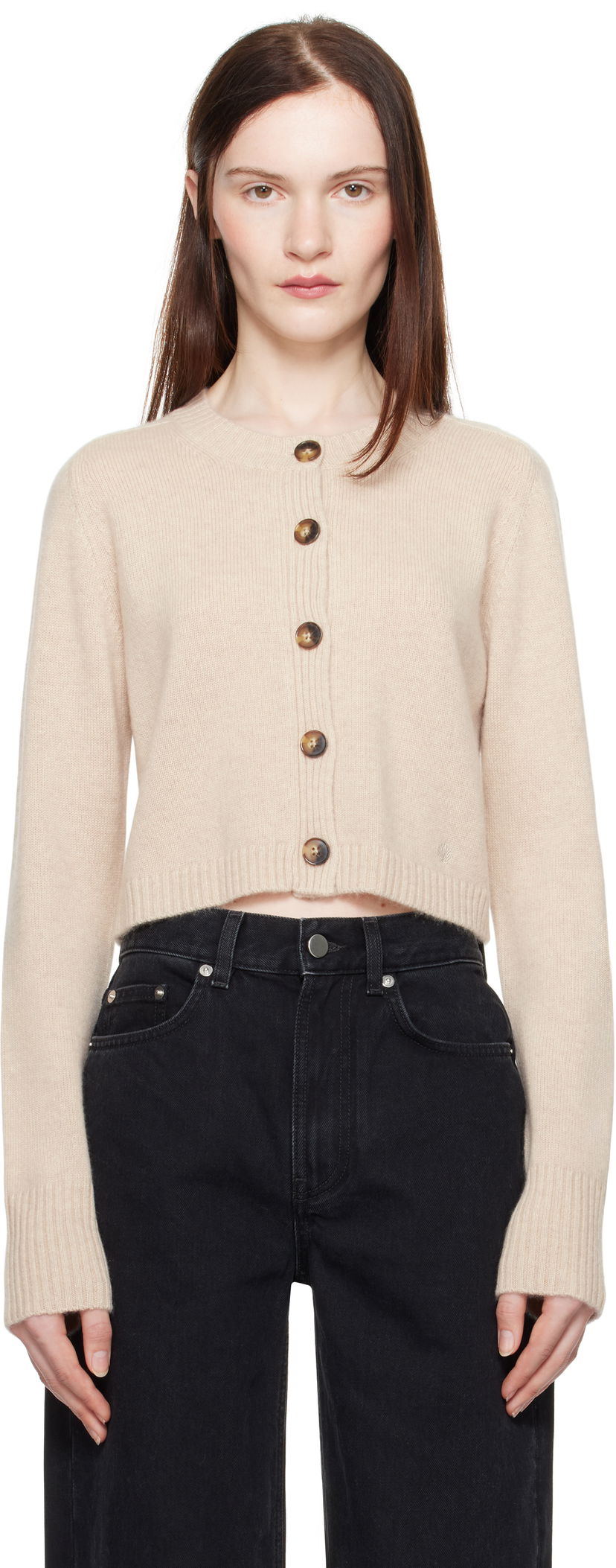 Sweater Loulou de Saison Loulou de Saison Zephir Cropped Cardigan Beige | ZEPHIR