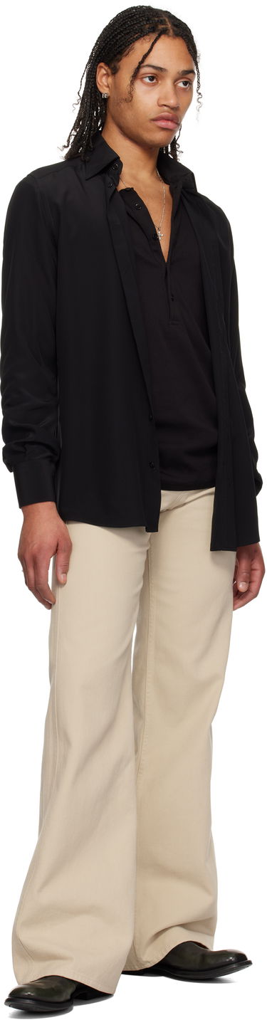 Skjorte Dolce & Gabbana Dolce&Gabbana Silk Logo Embroidered Shirt Sort | G5MO1ZFU1UQ, 3