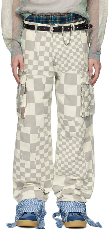 Cargo bukser ERL Checkered Print Relaxed Fit Cargo Pants Hvid | ERL08P005, 0