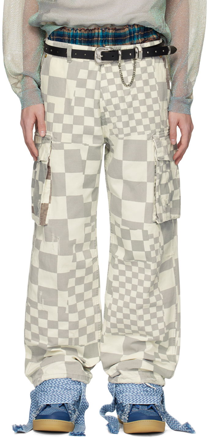Cargo bukser ERL Checkered Print Relaxed Fit Cargo Pants Hvid | ERL08P005