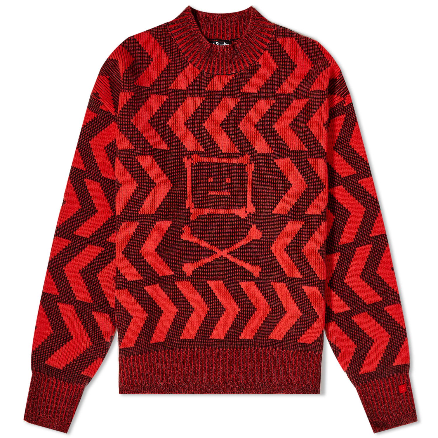 Sweater Acne Studios Keith Cross Bones Face Relaxed Crew Knit Black/Sharp Red Rød | C60063-DAA, 0