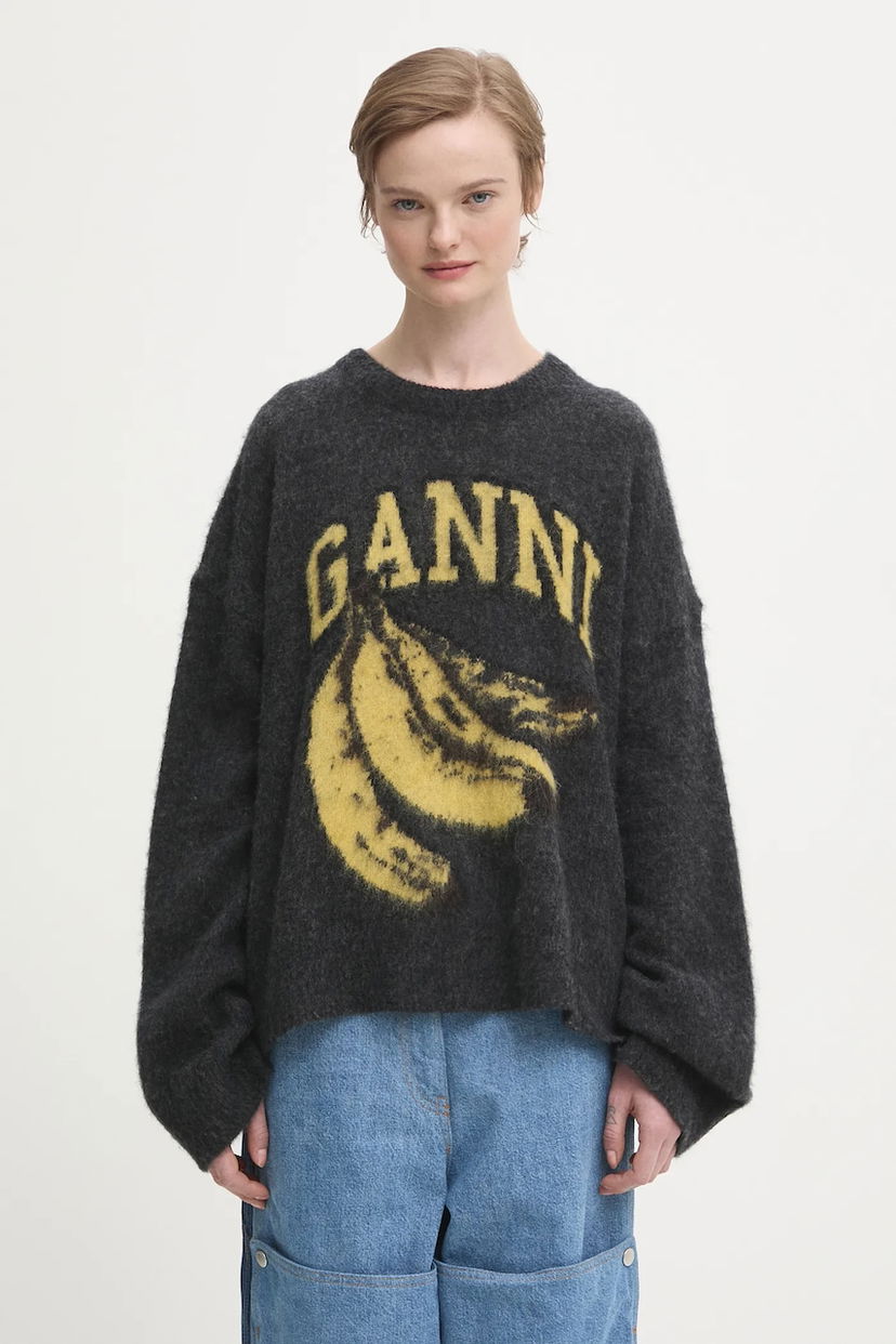 Sweater GANNI Fine Brushed Alpaca Banana Oversized Sweater Grå | K2516